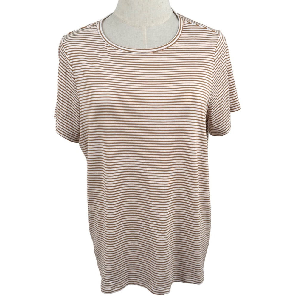 Old Navy S T Shirt Tan Striped Luxe Crew Neck Short Sleeve Nautical Coastal EUC